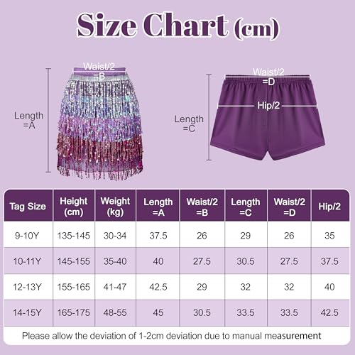 LOLANTA Girls Fringe Sequin Skirt with Built-in Pants for Carnival Iridescent Design Performance for Dance and Festival