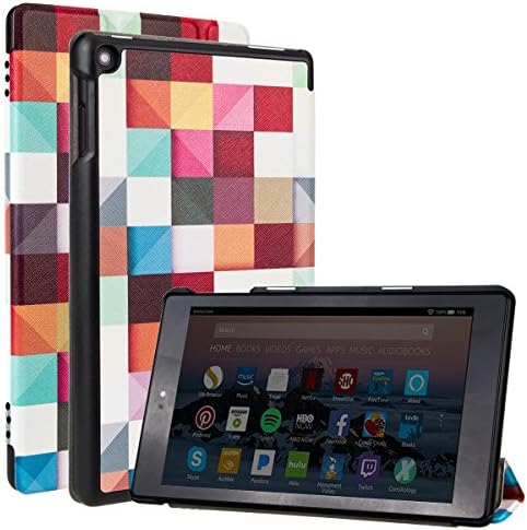 GARUNK Case for Amazon All-New Fire HD 8 Tablet (7th Generation, 2017 Release Only) - Slim Folio Leather Folding Stand Hard PC Back Cover for Fire HD 8, MAGIC CUBE (with Auto Wake / Sleep)