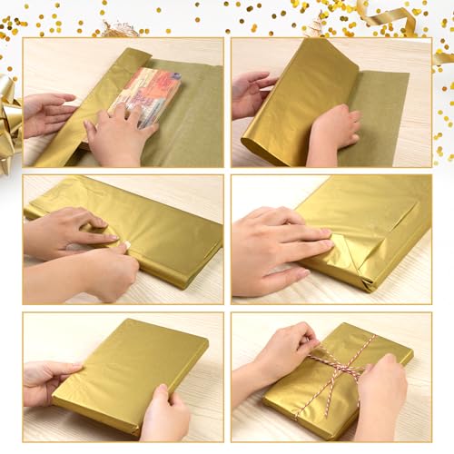 Koogel 86 Sheets Gold Metallic Tissue Paper, 20 x 14 Inch Tissue Paper for Gift Bags Gift Wrapping Tissue Paper for DIY Crafts Wedding Birthday Christmas