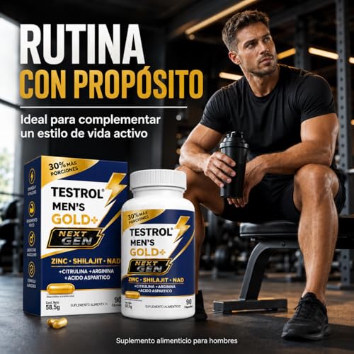 TESTROL GOLD + Next Gen, Suplemento para Hombres con Zinc, Shilajit, NAD, Magnesio, Arginina, Citrulina y Ácido Aspártico, 90 Cápsulas.