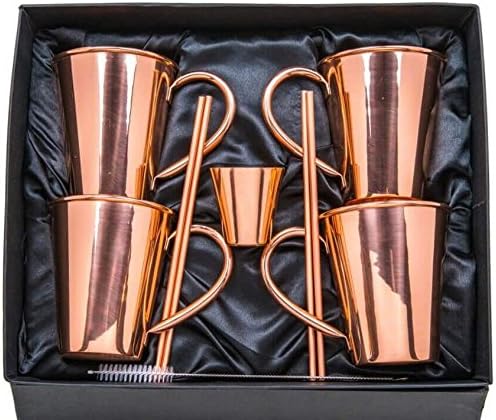 Old Moscow Mule Copper Mugs - 16oz Solid Copper Smooth Cups - Gift Set Bundle of 4