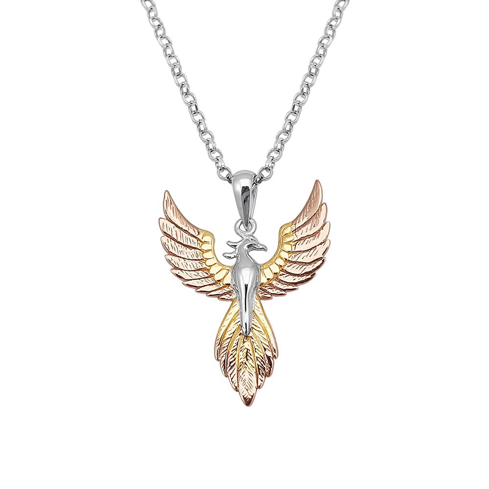 Kiara Jewellery 925 Sterling Silver 2 Tone Gold Plated Phoenix Bird Pendant Necklace on 18" Sterling Silver Chain.