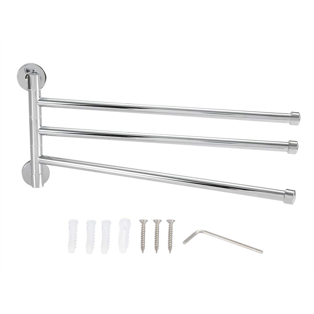 Zerodis Swivel Towel Rail,Stainless Steel Wall Mounted Multiple Arm 360° Rotating Towel Holder Rack Swing Out Towel Hanger Shelf for Kitchen Toilet and Bathroom(3 Arms)