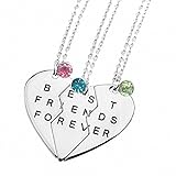 TISDA Best Friends Forever Set of three Necklaces with Shiny crystal on Puzzle Heart Pendants (white)