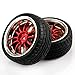 SkyQ 1/10 Scale On Road Car RC Wheels and Tires Tyre for HSP HPI HIMOTO Red Plated Pack of 4
