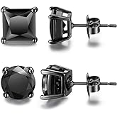 Hypoallergenic Mens Black Earrings Stainless Steel Nickel Free Jewelry for Sensitive Ears, Onyx Single Diamond 5-7mm