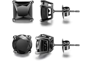 TARSUS Hypoallergenic Mens Black Earrings Stainless Steel Nickel Free Jewelry for Sensitive Ears, Onyx Single Diamond 5-7mm