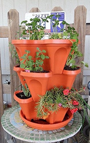 Mr. Stacky Self Watering 3 Tier Stackable Garden Vertical Planter Set, Terracotta Small - Thumbnail 6