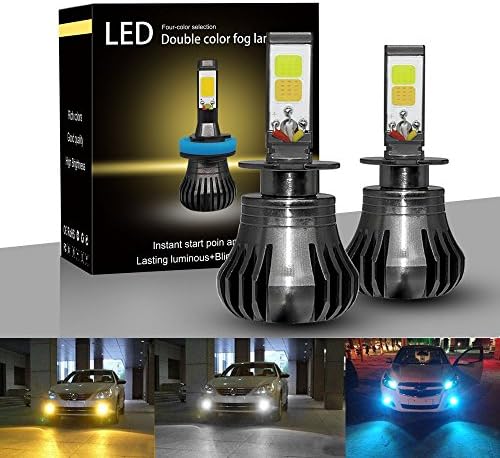 H3 LED Fog Lights Lamp Bulbs Voilio Burst Flashing Dual Color with COB Chips Super Bright Replacment for Car DRL - 9600LM 80W 3000K Yellow + 6000K Xenon White