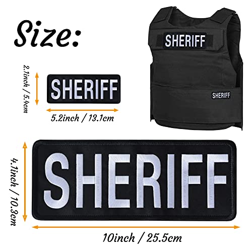 Sheriff Embroidered Patches Hook and Loop, Durable Fabric Police Patch for Officer Guard Uniforms Vest, Jacket, Carrier, Hat, One Small and One Large Black