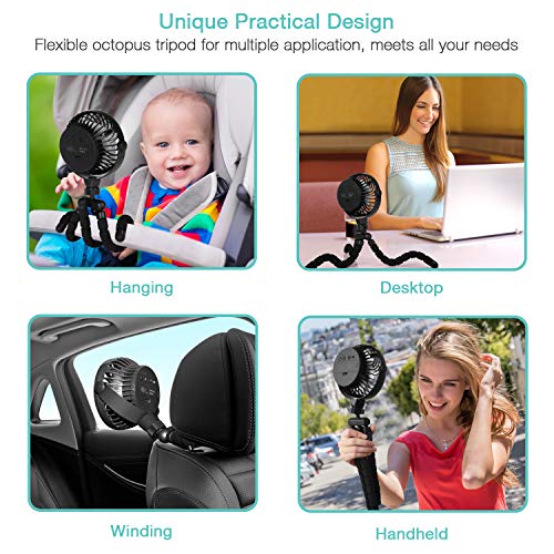 Portable Handheld Fan, 5200mAh Battery Powered Clip-on Personal Desk Baby Fan Air Circulator Fan with Flexible Tripod, Ultra Quiet 4 Speed 360Â° Rotatable USB Fan for Stroller/Bike/Camping/BBQ/Gym