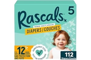 Rascals Premium Baby Diapers Size 5 (112 Count) Mega Carton – Ultra Soft, Hypoallergenic, Leak-Proof & Fast-Dry Protection fo