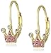 Molly Glitz Girls' 14k Gold-Plated Crystal Crown Lever-Back Earrings