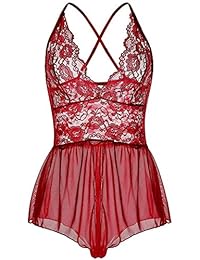 Traje de mujer sexy con encaje de peluche, una pieza, abierto, con corbata de cruz en la espalda