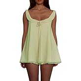 Seyurigaoka Ruffle Pajamas for Women Set 2 Piece Baby Doll Tank Top Micro Shorts Bridesmaid Bridal Pajamas Matching Pj Sets