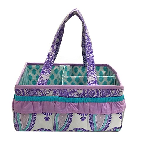 Bacati Isabella Girls Paisley Nursery Fabric Storage Caddy with Handles, Lilac/Purple/Aqua