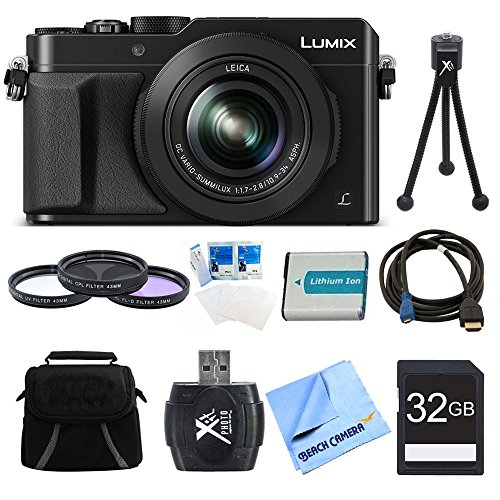 Panasonic LUMIX LX100 DMC-LX100K DMCLX100K Integrated Leica DC Lens Black Camera Bundle - Includes Camera, 32GB SD Card & Reader, Bag, 43mm Filter Kit, Battery, HDMI to Micro-HDMI Cable, Tripod & more