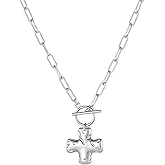 TASBERN Chunky Cross Necklace for Women Hammered Gold Cross Pendant Toggle Clasp Paperclip Chain Statement Choker Bold Faith Jewelry Gift