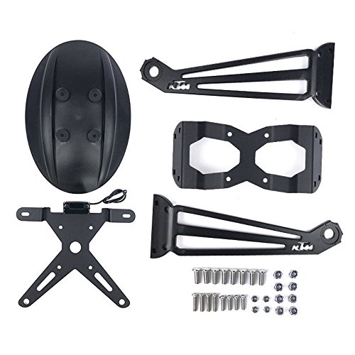 FATExpress Motorcycle Billet Aluminum Black Rear Mudguard Tire Hugger Mud Guards Fender with License Plate Bracket Holder for KTM Duke 390 RC 200 2015 2016 2017 15-17 - Thumbnail 5