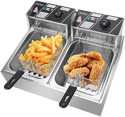 Electric Fryer Deep Fryer 2500W, 12L, 304 Food Grade Stainless Steel, with Lids, Temperature Control, Removable Oil Basket (Double)