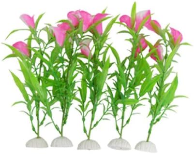 Kathy Mall 5pcs Calla Lily Fish Tank Aquarium Decor Plastic Bright Rose/pink/white Ornaments 8.8-inch High