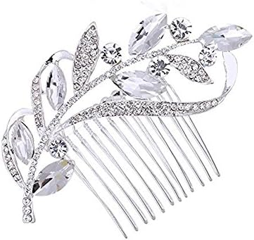 Silver Plating Bridal Leaf Hair Comb Clear Side Comb Wedding &amp; Party Hair Accessories