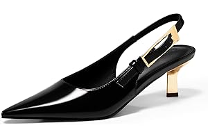 Coutgo Womens Slingback Kitten Heels Closed Pointed Toe Pumps Buckle Strap Wedding Party Dress Shoes
