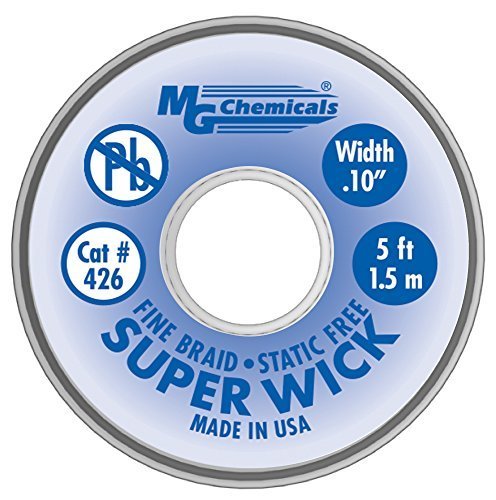 MG Chemicals Desoldering Braid #4 Fine Braid Super Wick with RMA Flux, 5' Length x 0.1" Width, Blue - Image 5