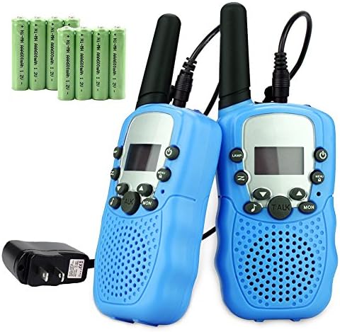 CosyVie Rechargeable Kids Walkie Talkie 2 Ways Radio, 22 Channel, Built in Flash Light FRS/GMRS, Mini Walkie Talkies for Kids with Charger &amp; Rechargeable Batteries (Pair/Pack) (Blue)