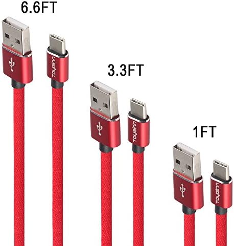 Type C USB Charger,3-Pack 6.6FT 3.3FT 1FT Durable Nylon Braided USB C Cable fast Charging for the new Macbook,Nexus 6P,Nokia N1 Tablet,ChromeBook Pixel,OnePlus 2,Samsung Galaxy S8 plus and more(Red)