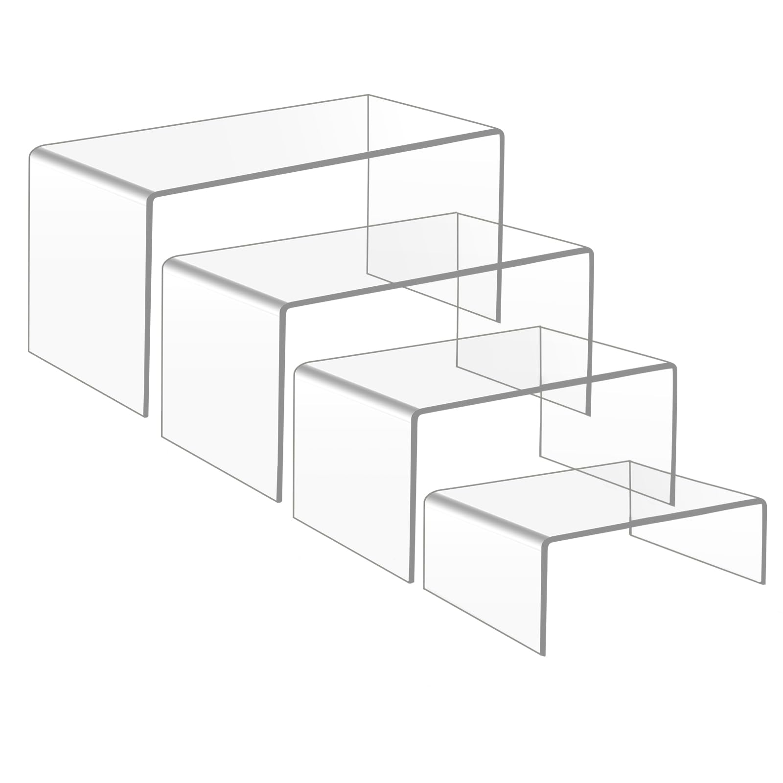 YAKLEE Acrylic Display Risers - 4Set Clear Display Stands, Versatile Shelf for Cupcake, Candy & Dessert Table Decorations (4 Sizes)