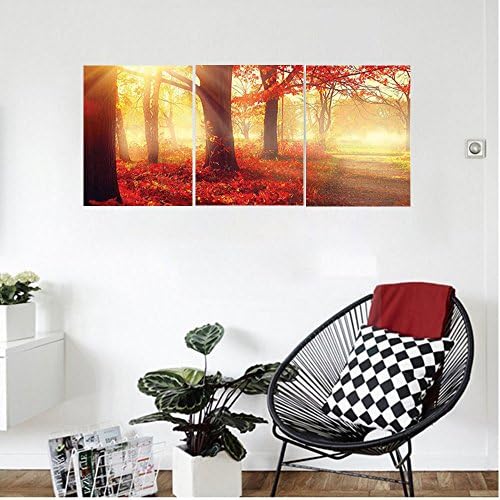 Liguo88 Custom canvas Fall Decor Sun Beams through Misty Old Forest in Season Morning View Dreamy Scenic PictureWall Hanging for Bedroom Living Room Light Yellow and Orange