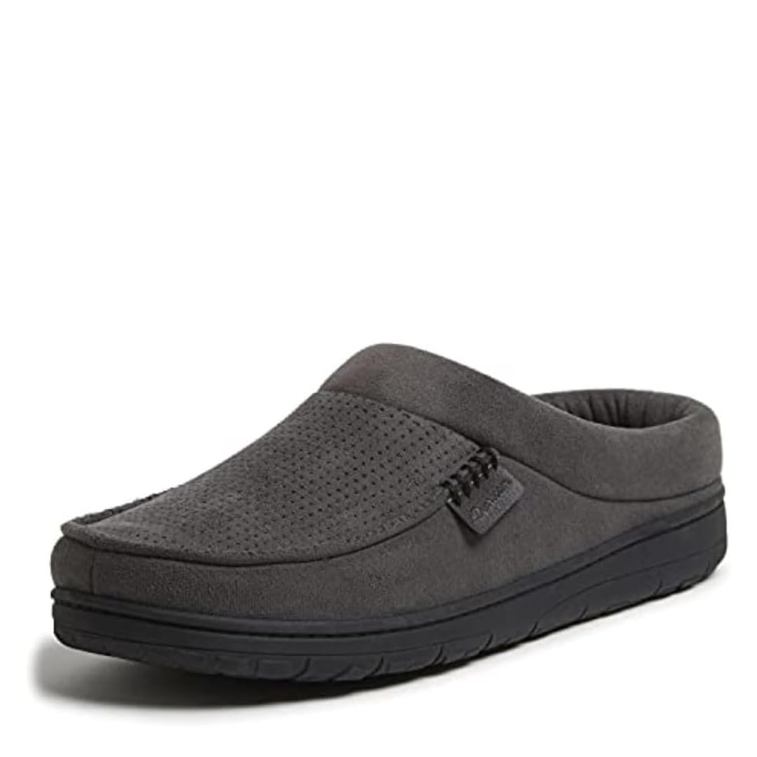Photo 1 of Dearfoams Men's Brendan Microfiber Suede Clog Slipper, Pavement (Perforated), Small