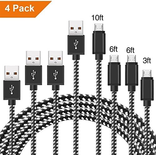 [4Pack] Micro USB Cable, ADDAO [3FT 6FT 6FT 10FT] Charge Cable, Nylon Braided Micro Lightning Cable to USB Charging and Syncing Cord Charging for SAMSUNG, HUAWEI and more Android Devices