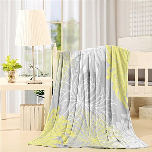 Bed Blanket 59 X 79 inch Dahlia Flower pattern white grey yellow Comfort soft Air Conditioning Throw Blanket for Bedroom Living Rooms Sofa,oversized Travel Throw Cover