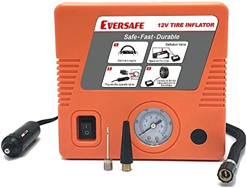 Eversafe Portable Air Compressor Pump, Auto Tire Inflator, Electric Tire Pump 12V 100 PSI with Safety Relief Valve for Car, Bicycle, RV and Other Inflatables