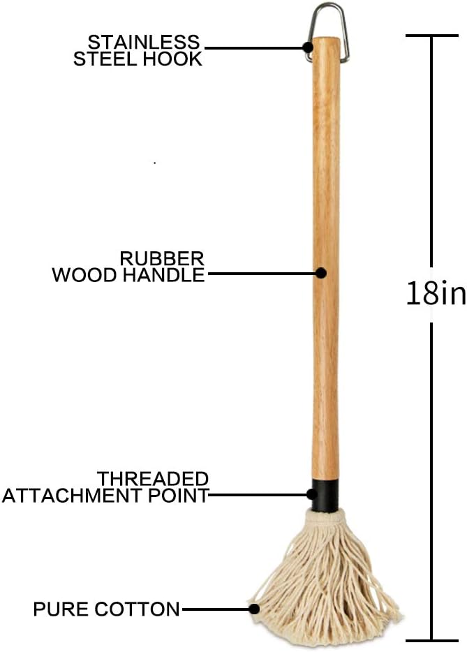 YFWOOD 18 Inch Grill Basting Mop Wooden Long Handle with 3 Extra Replacement Heads for BBQ Grilling Smoking Steak : Garden & Outdoor
