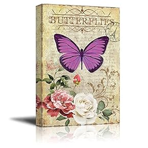 Collage of a Purple Butterfly with Red and White Roses Over a Vintage Letter - Canvas Art Home Art - 12x18 inches