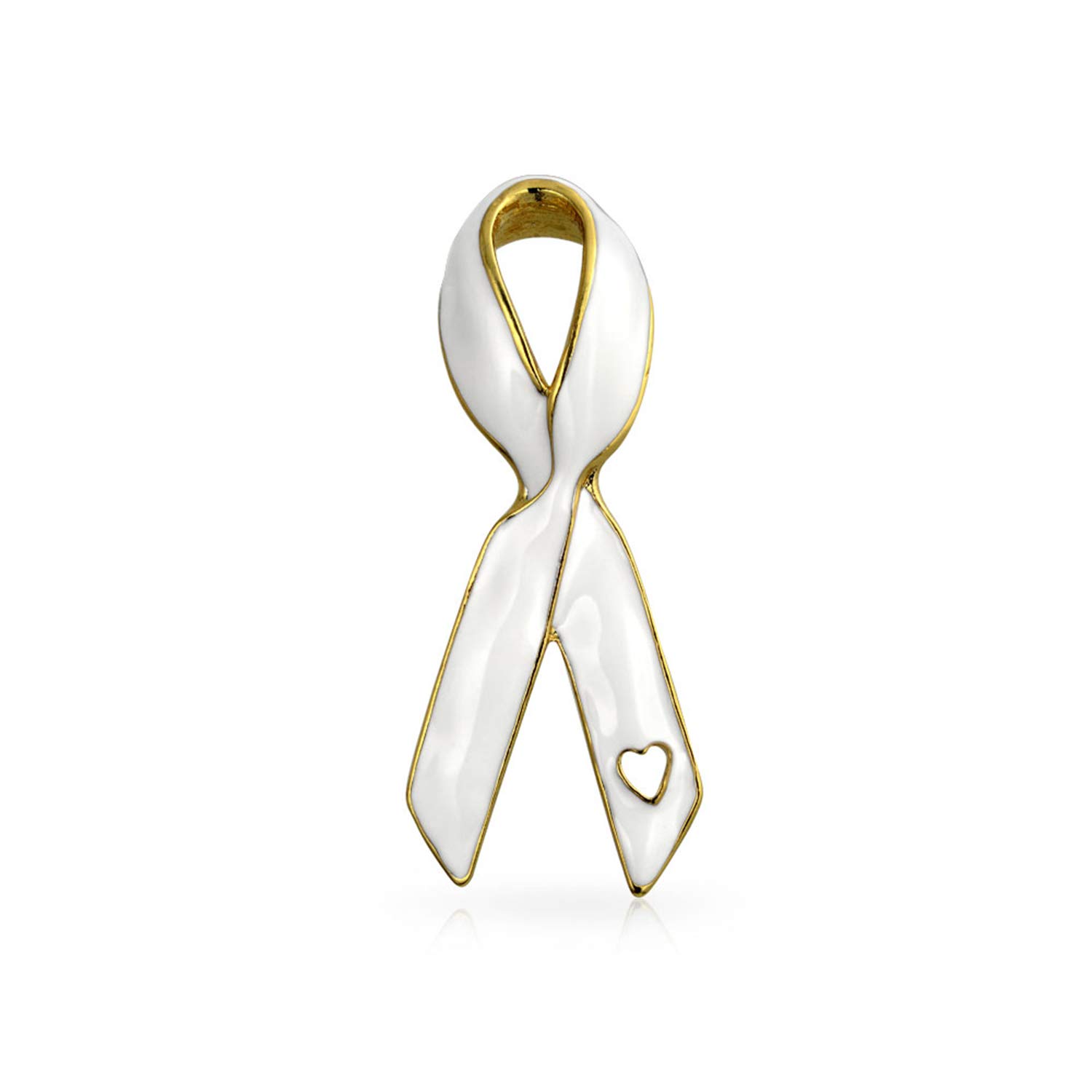 Prevention and Awareness White Ribbon Terrorism, Peace, Blindness, Holocaust Remembrance Survivor Brooch Pin For Women Open Heart Enamel Gold Plated