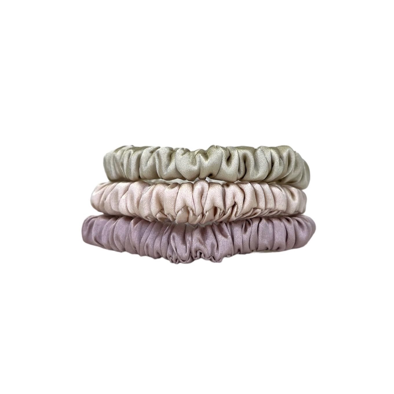 Jasmine Silk Pure Silk Charmeuse Scrunchie - Scrunchies For Hair (3 pack skinny Nude, Pink and Taupe) — image 1