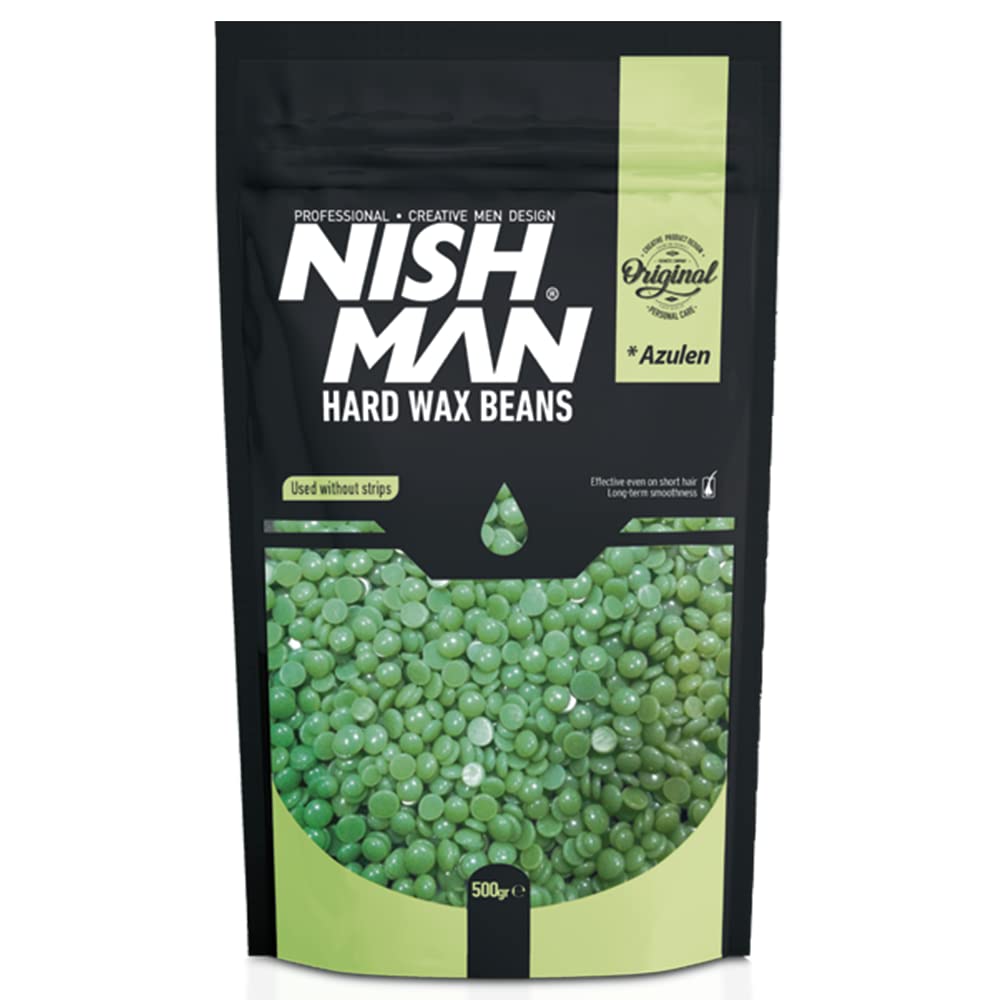 NISHMAN Hard Wax Beads, Azulen, 500g | Painless, Gentle Hair Removal Wax Beans for Full Body, Face & Bikini Line | No Strip Needed | Bikini Wax Strips