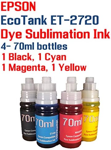 Dye Sublimation Ink - 4 Multi Color 70ml Bottles - EcoTank ET-2720 Printer New Fill Bottle Cap Installed