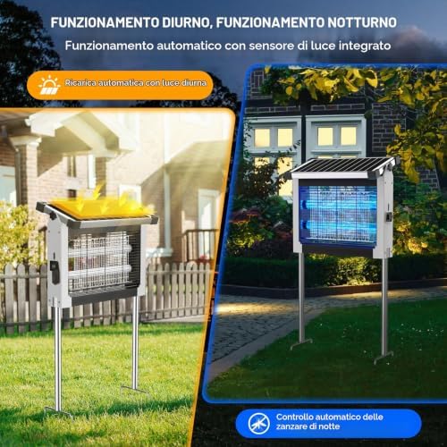 Lampada Antizanzare Solare da Esterno, Impermeabile IPX5 (Bianco)