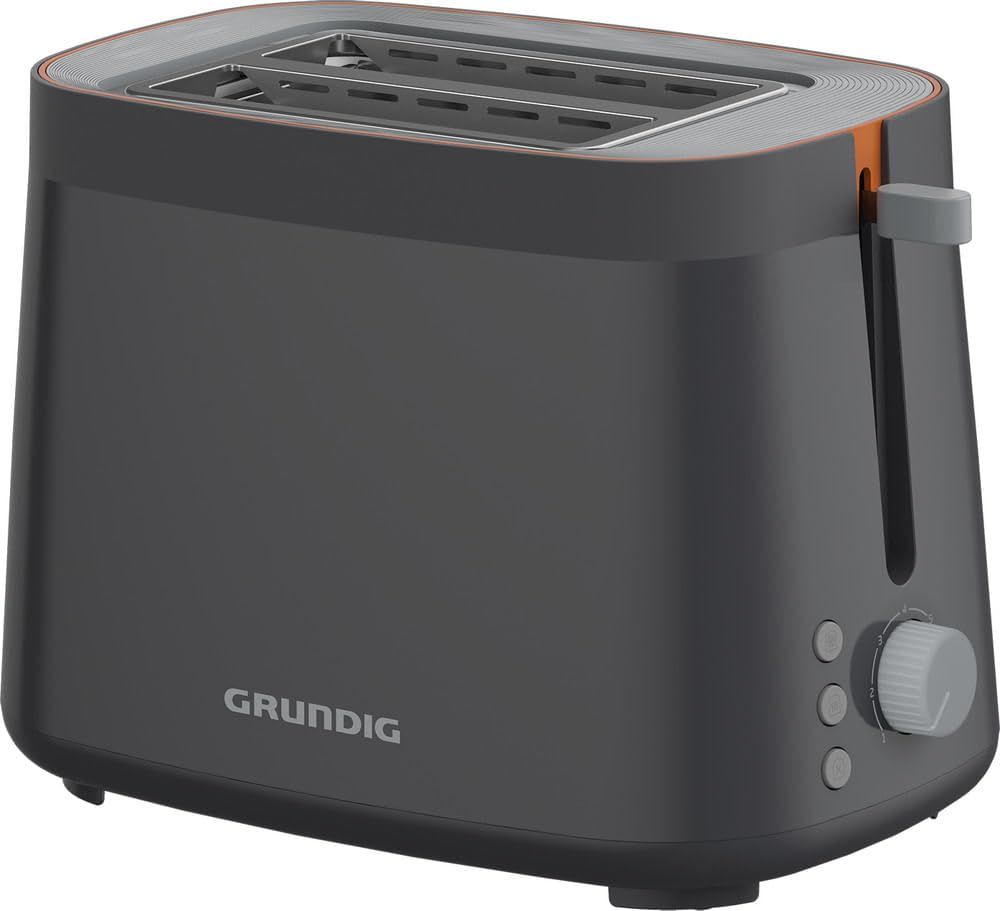 Grundig - TA 5320 Toaster - 7 Bräunungsstufen, 2 Röstfächer - 800 Watt Leistung, Auftau-Funktion, Krümelschublade - Edelstahl-Gehäuse - 20 x 30 x 18 cm - Grau/Terracotta 3