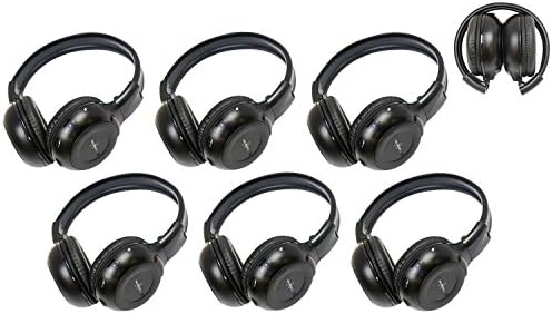 6 Pack of Two Channel Fold Adjustable Universal Entertainment System Infrared Headphones 6 Additional 48" 3.5mm Auxiliary Cords Wireless IR DVD Player Head Phones Car TV Video Audio Superior Sound
