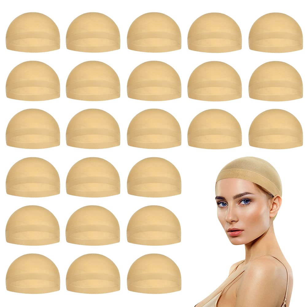 MYKURS Beige Wig Caps for Women, Stocking Caps for Wig, 24 Pieces — image 1