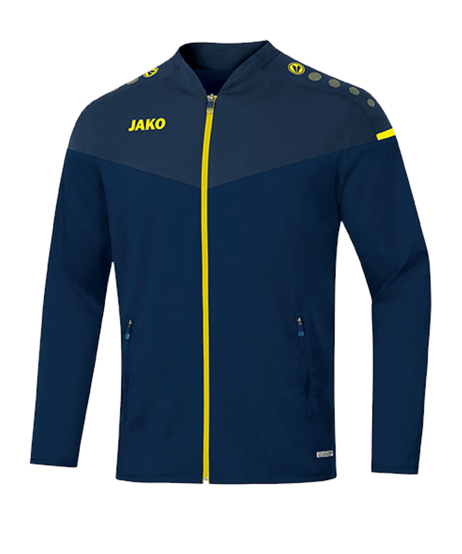 JAKO Champ 2.0 Women's Presentation Jacket, womens, Presentation jacket, 9820, Navy/Dark Blue/Neon Yellow, 44 (EU)