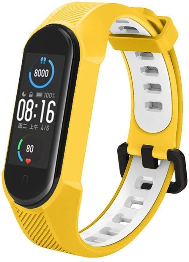 Panda Bobo For Xiaomi Mi Band 5/6/7 Mi 567 Amazfit 5 Band Replacement Silicone Watch Strap (Yellow+White)