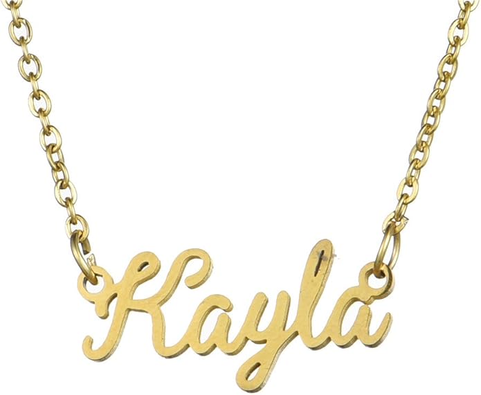18K Gold Name Necklace Made with Name Pendant 16" Adjustable Chain