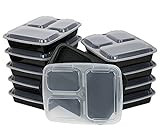 ChefLand 3-Compartment Microwave Safe Food Container with Lid/Divided Plate/Bento Box/Lunch Tray with Cover, Black, 10-Pack (Kitchen)